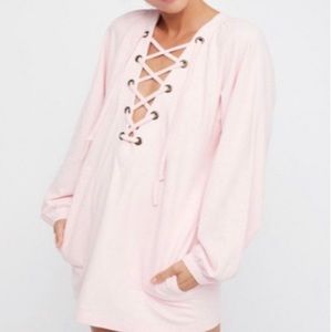 Free People Light Pink Lace up Detail Sweatshirt